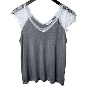 Emory Park Top Women's Size L Grey and White Lace Accent